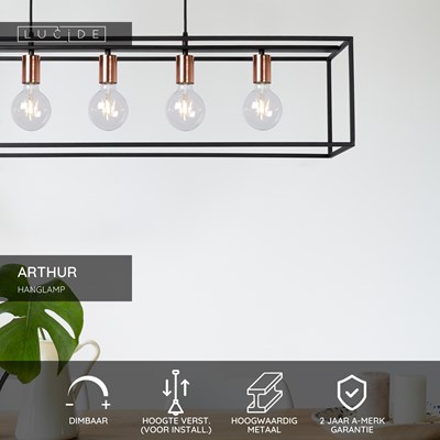 Lucide ARTHUR - Hanglamp - 5xE27 - Zwart